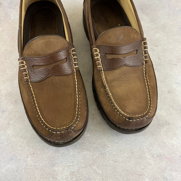 L.L. BEAN Allagash Handsewns Penny Loafers Brown Leather Mens 12 D